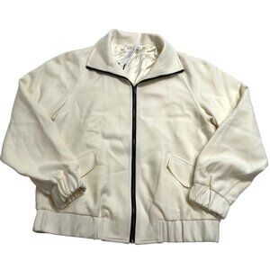 Lilysilk Silk-Wool Sweat Jacket with Pockets in Natural White